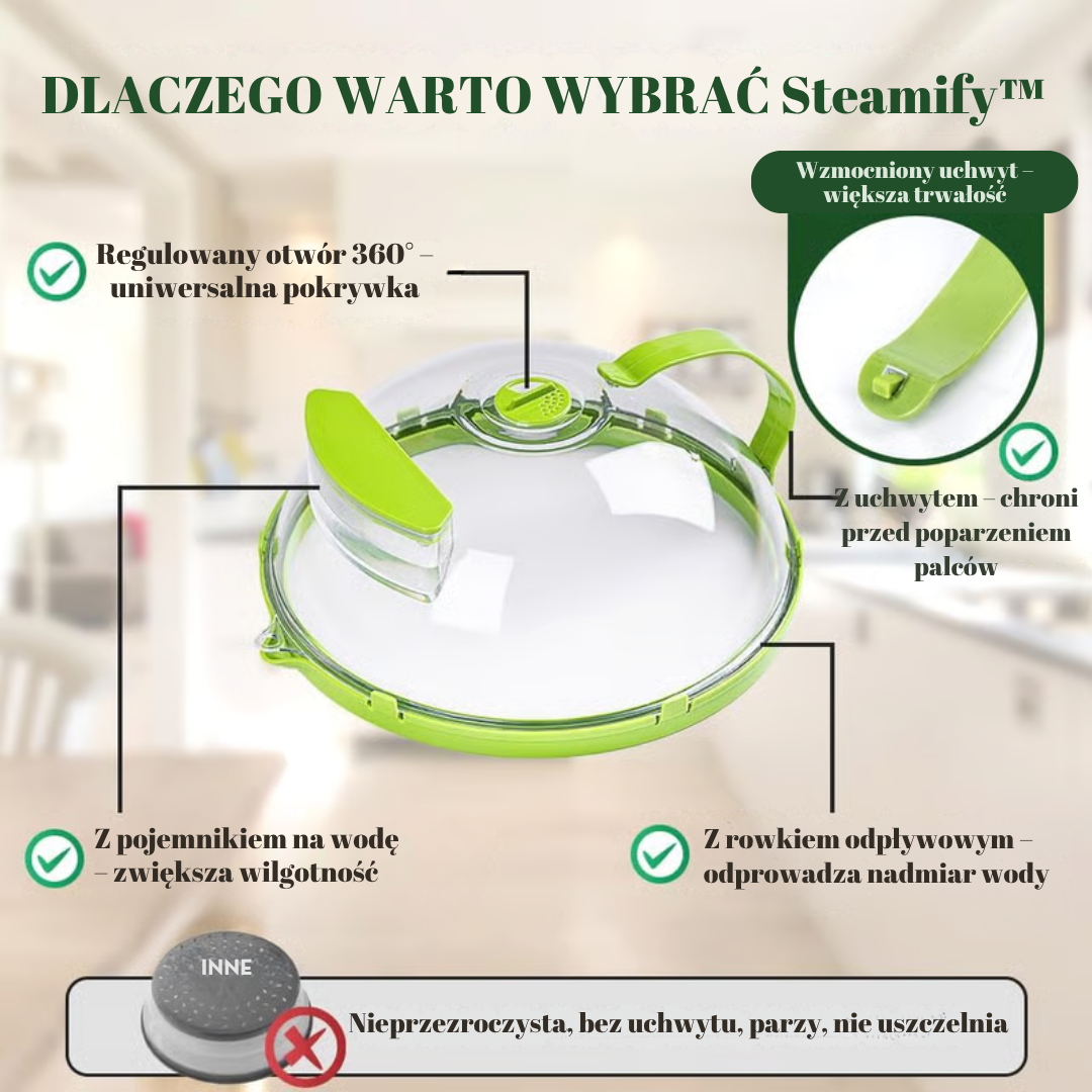 Dlaczego warto wybrać Steamify™ z Inicala.pl – wzmocniony uchwyt, pojemnik na wodę i odpływowy rowek gwarantują bezpieczeństwo i trwałość przy każdym użyciu