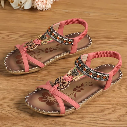 Lunabella™ – Boho Vlinder Sandalen met Comfortzool in de kleur Roze Nectar van Inicala.nl, met sierlijke details, elastische band en zachte zool – perfect voor zomerse dagen vol comfort en stijl.