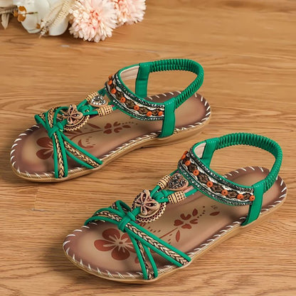 Lunabella™ – Boho Vlinder Sandalen met Comfortzool in jadegroen van Inicala.nl, met speelse boho-details en zachte antislipzool – voor stijlvol comfort tijdens zomerse dagen en wandelingen.