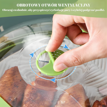 Obrotowy otwór wentylacyjny pokrywki Steamify™ z Inicala.pl — regulacja przepływu pary dla szybszego i równomiernego podgrzewania posiłków