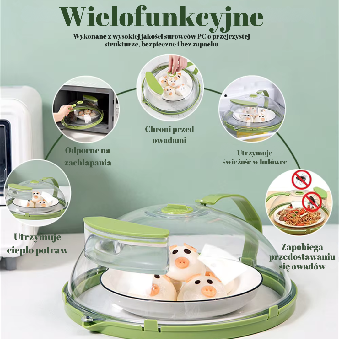 Wielofunkcyjna pokrywka Steamify™ z Inicala.pl – utrzymuje ciepło, chroni jedzenie przed owadami i zapobiega zabrudzeniom w mikrofalówce